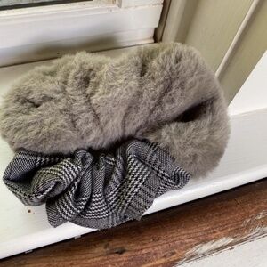 Anthropologie Faux Fur Plaid Hair Scrunchie